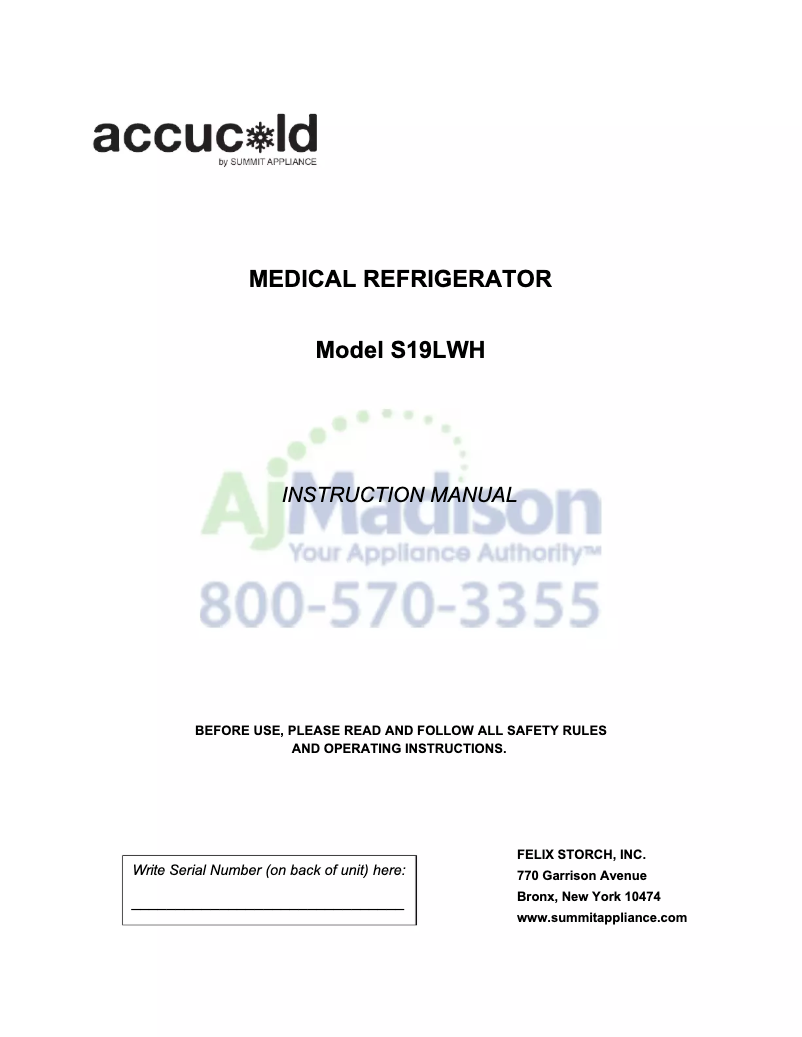 Page n°1 - Manuel utilisateur Accucold S19LWH