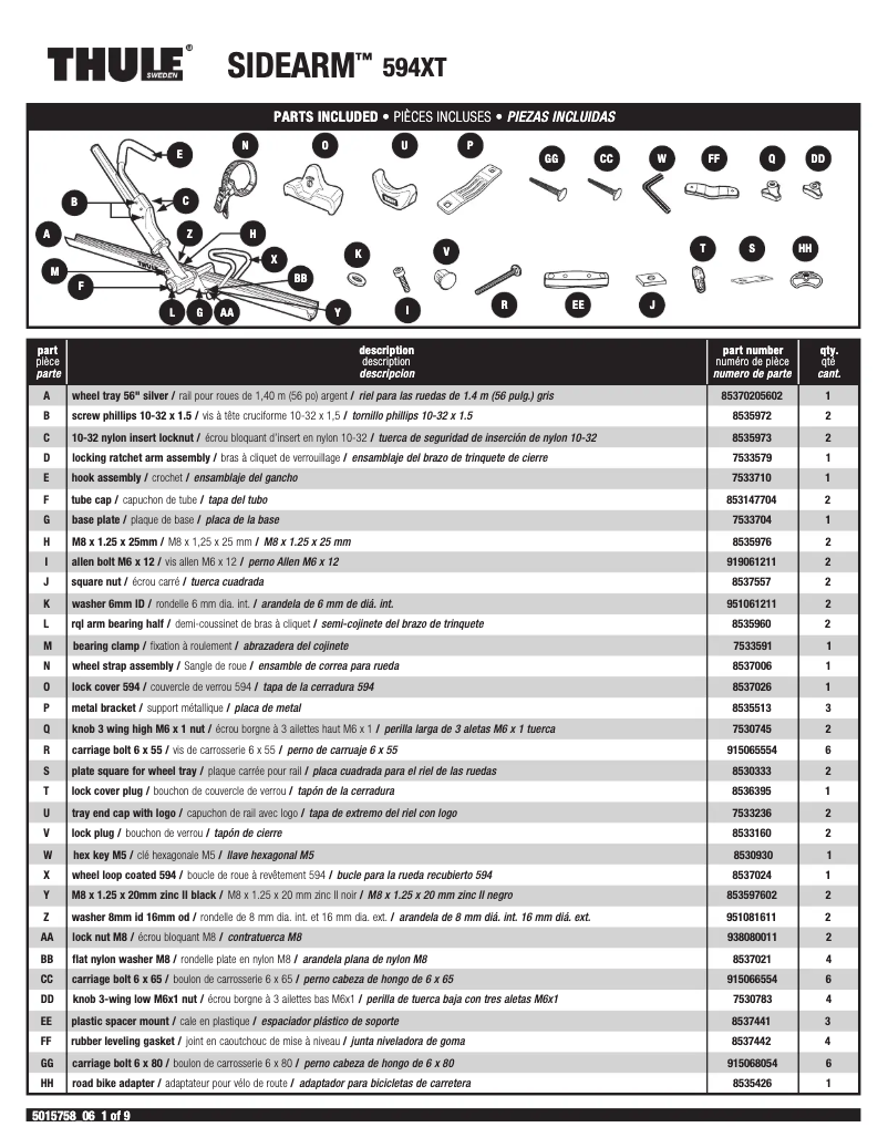 Page 1 de la notice Manuel utilisateur Thule SIDEARM 594XT