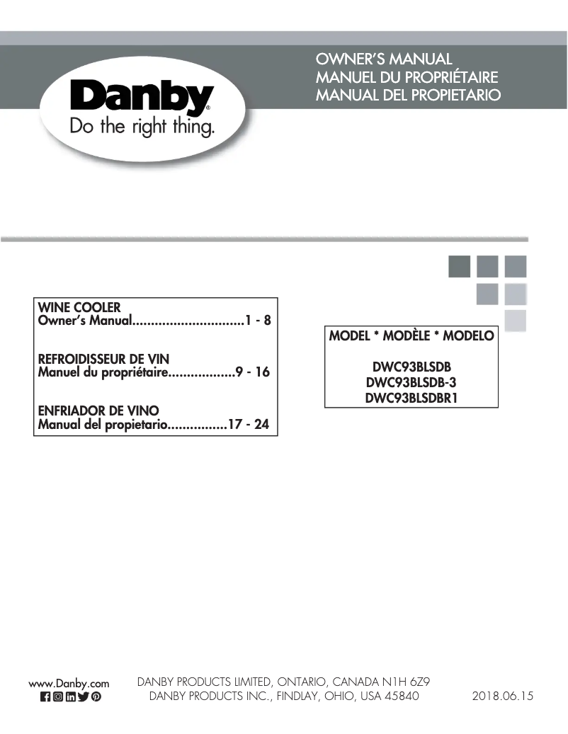 Page 1 de la notice Manuel utilisateur Danby DWC93BLSDBR1