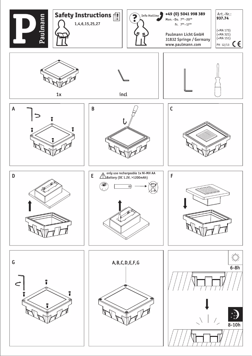 Page 1 de la notice Manuel utilisateur Paulmann Solar Cube