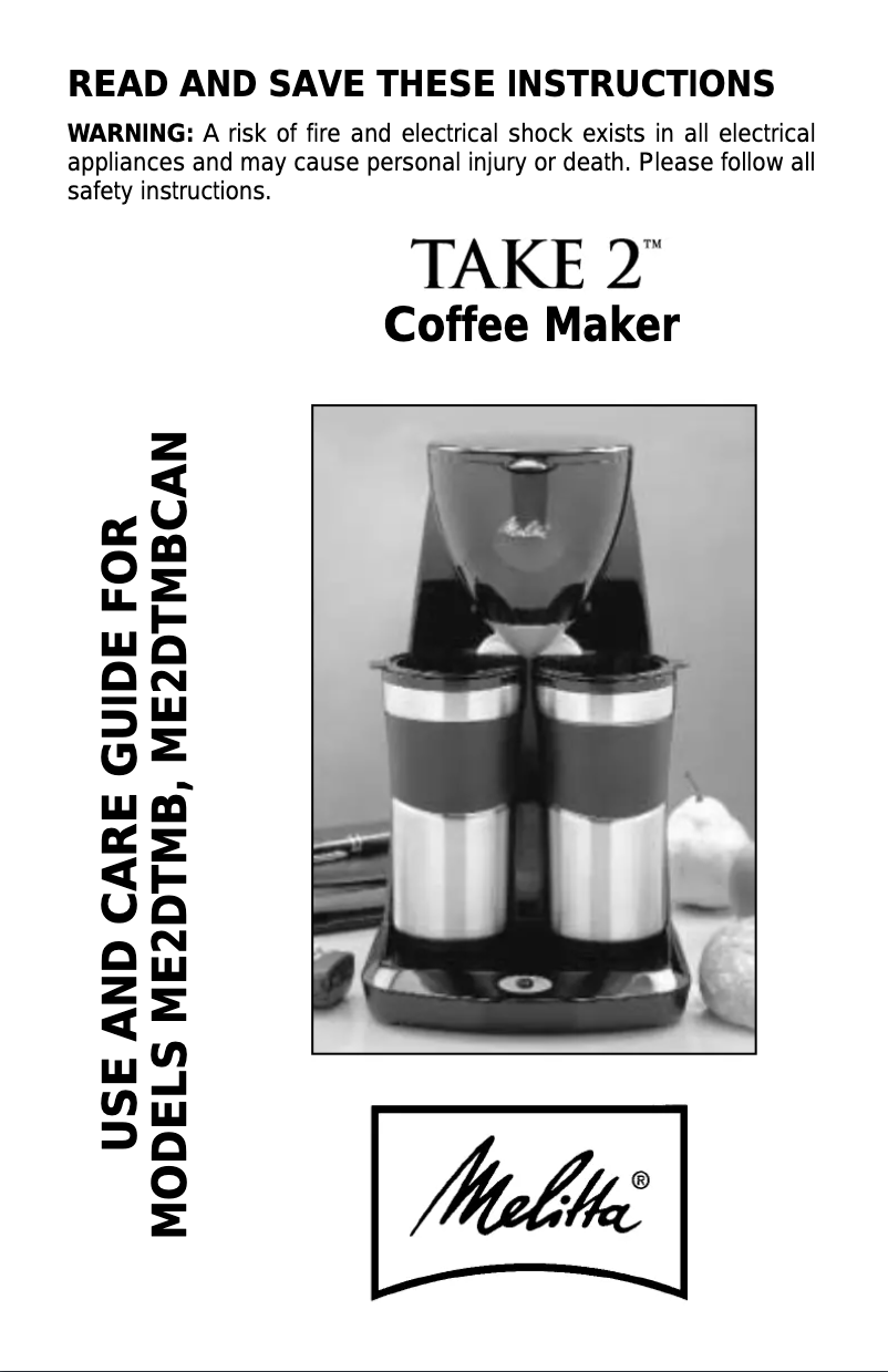 Page 1 de la notice Manuel utilisateur Melitta Take 2 ME2DTMBCAN