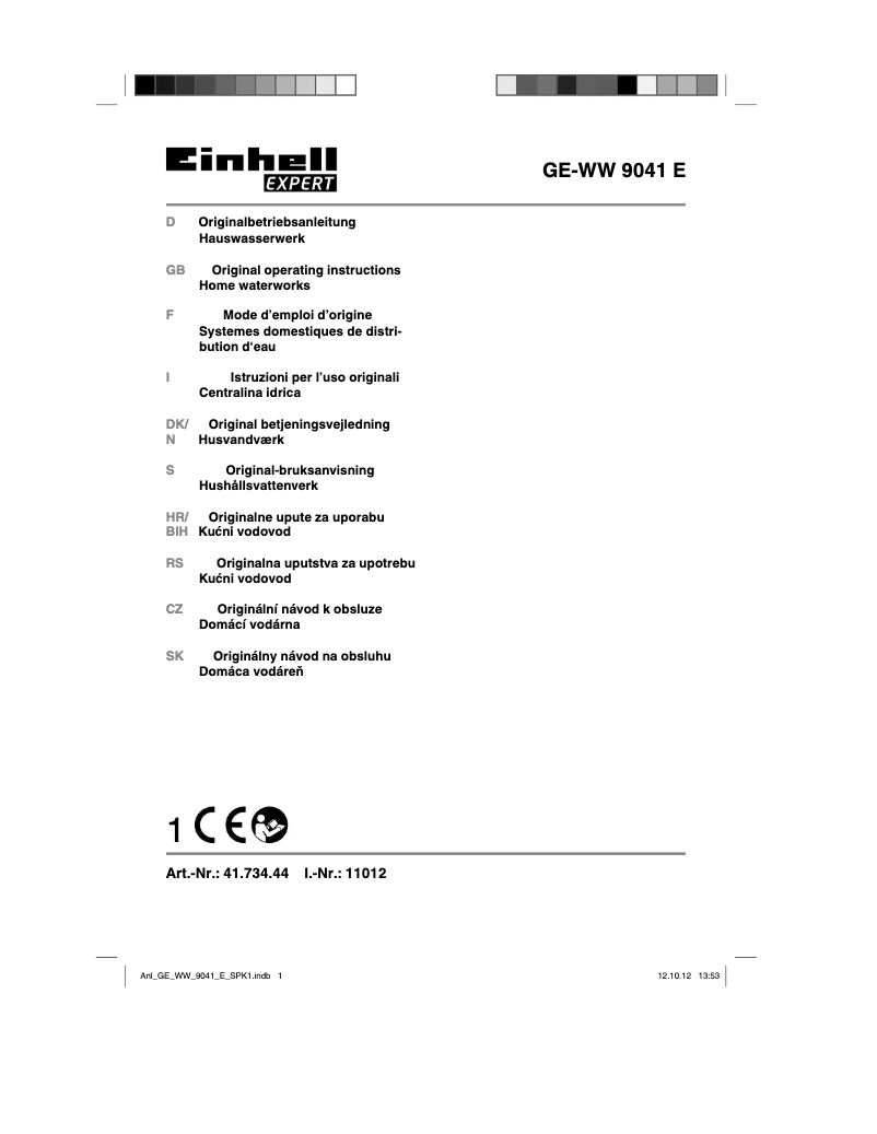 Page 1 de la notice Manuel utilisateur Einhell GE-WW 9041 E