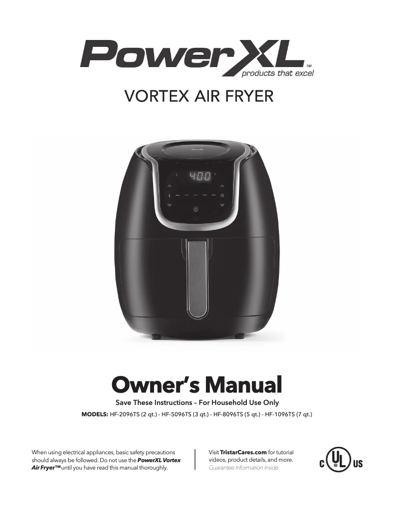 Image de la première page du manuel de l'appareil Vortex Air Fryer HF-5096TS