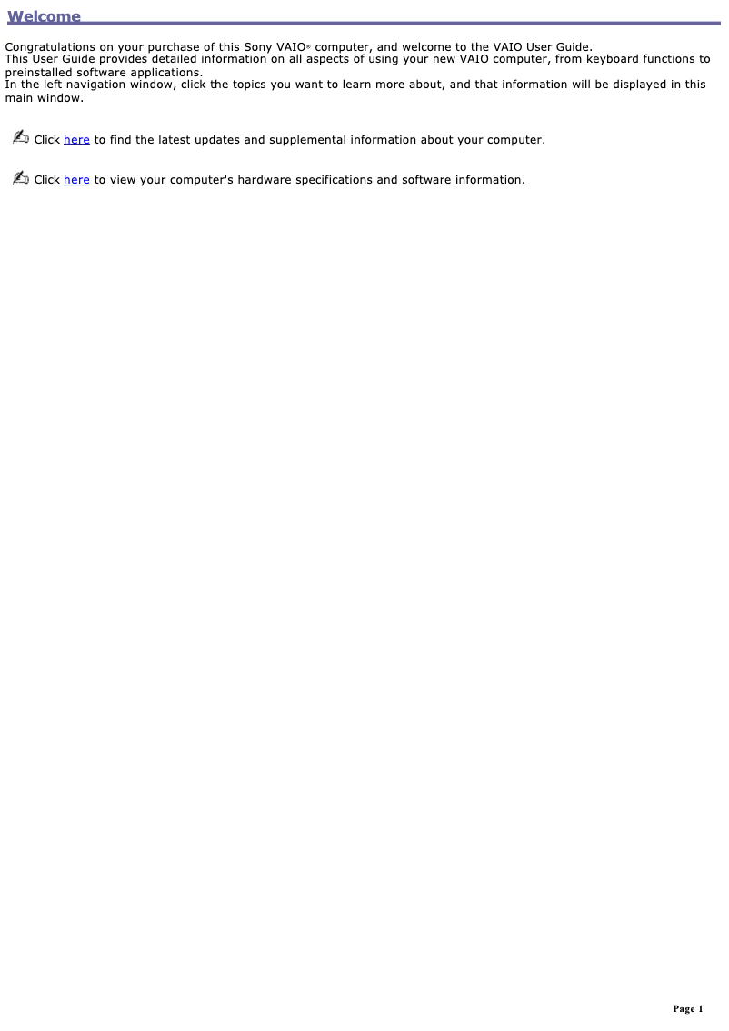 Page 1 de la notice Manuel utilisateur Sony Vaio PCG-NV170