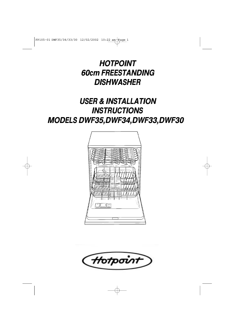 Page 1 of the manual User Manual Hotpoint DWF33