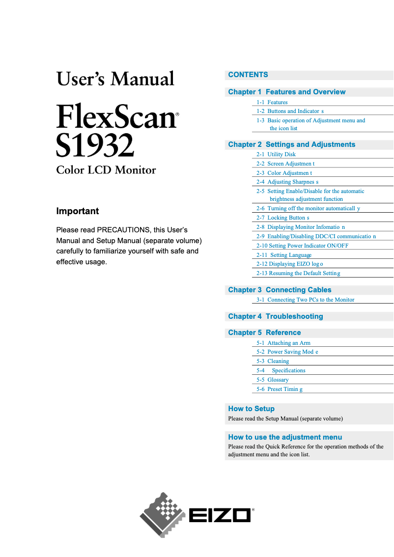 Page 1 de la notice Manuel utilisateur Eizo FlexScan S1932