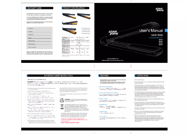 Page n°1 - Manuel utilisateur GlamPalm Clinic Pro GP101