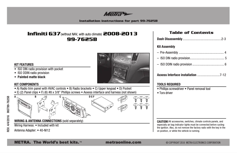 Page n°1 - Mode d'emploi Metra 99-7625B