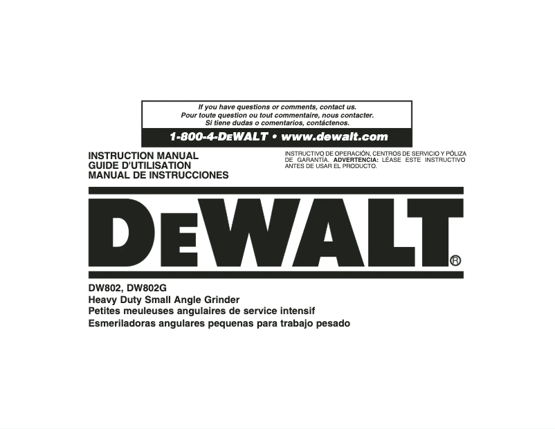 Page 1 de la notice Manuel utilisateur DeWalt DW802G
