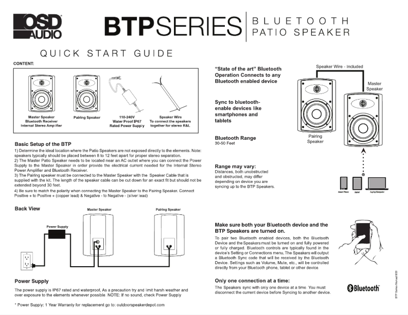 Page n°1 - Manuel utilisateur OSD Audio BTP-650