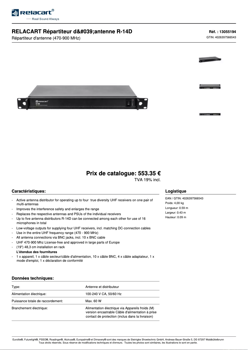 Page n°1 - Fiche technique Relacart R-14D
