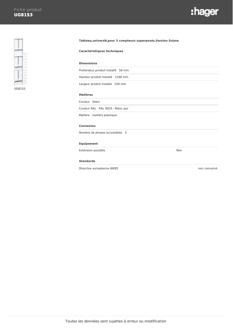 Page n°1 - Manuel utilisateur Hager UG81S3