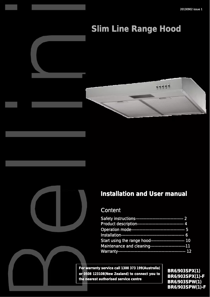 Page n°1 - Manuel utilisateur Bellini BR6/903SPX(1)-F