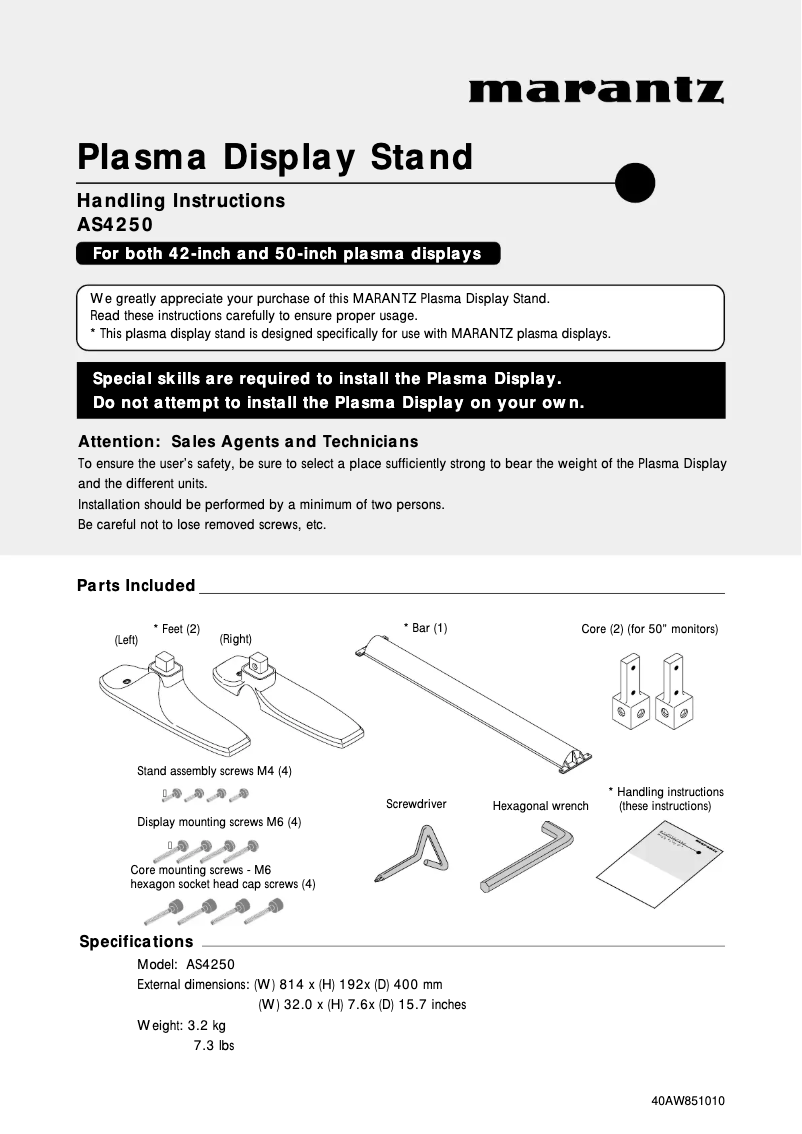 Page 1 de la notice Manuel utilisateur Marantz AS4250