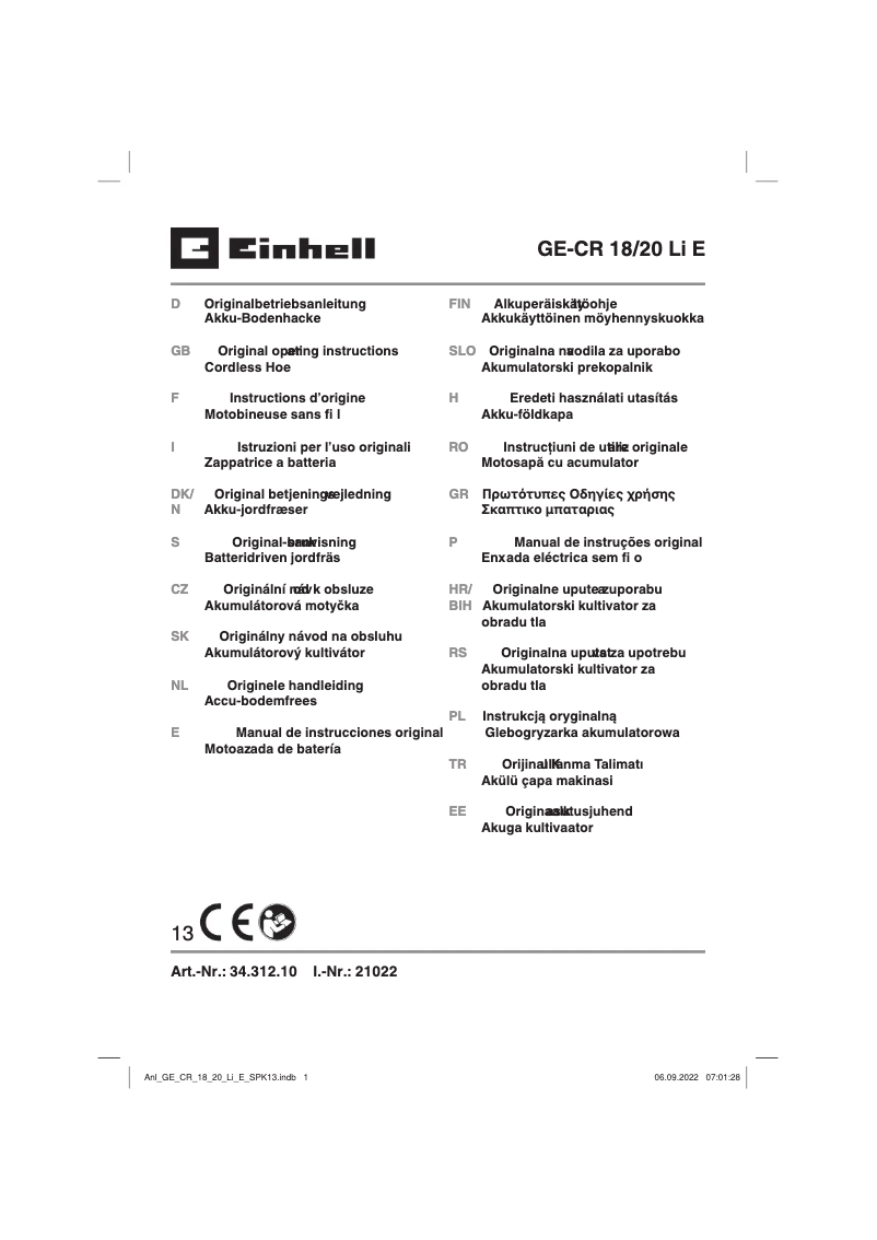 Page n°1 - Manuel utilisateur Einhell GE-CR 18/20 Li E - Solo