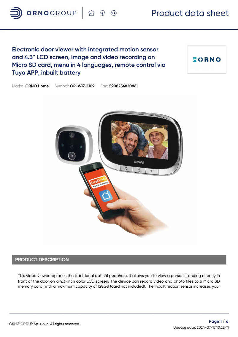 Page 1 of the manual Technical Sheet ORNO OR-WIZ-1109