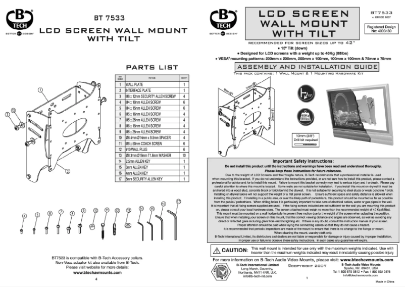 Page 1 de la notice Manuel utilisateur B-Tech BT7533