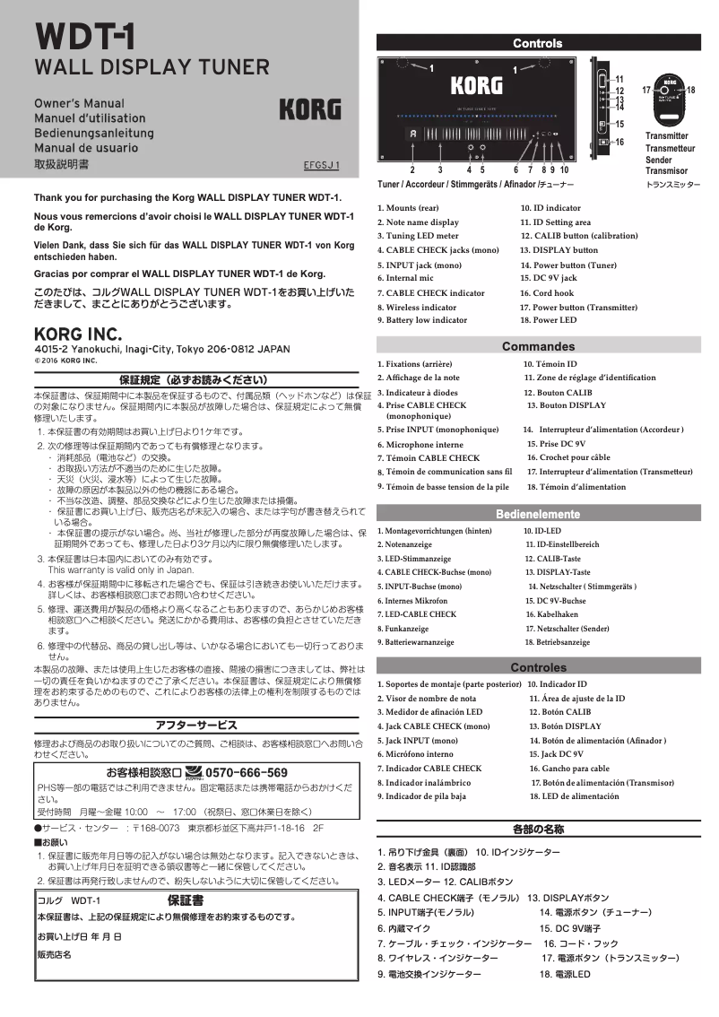 Page 1 de la notice Manuel utilisateur Korg WDT-1