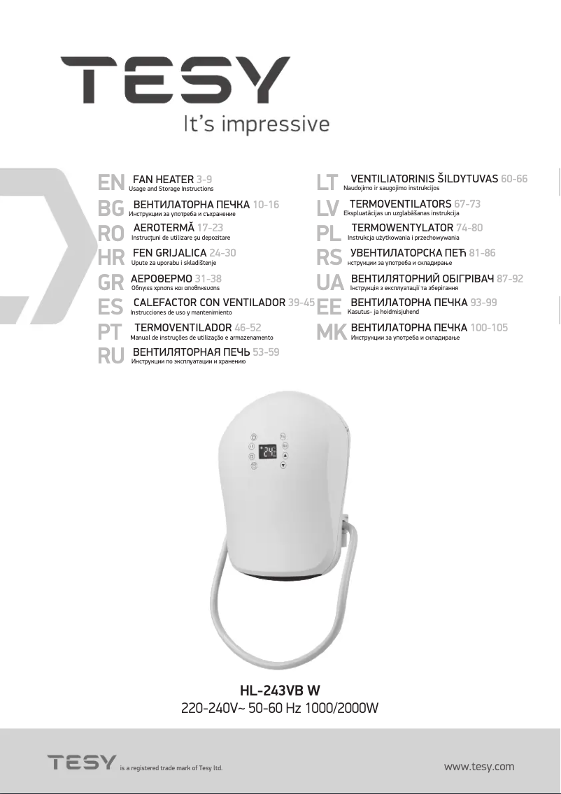 Page 1 de la notice Manuel utilisateur Tesy HL 243 VB W
