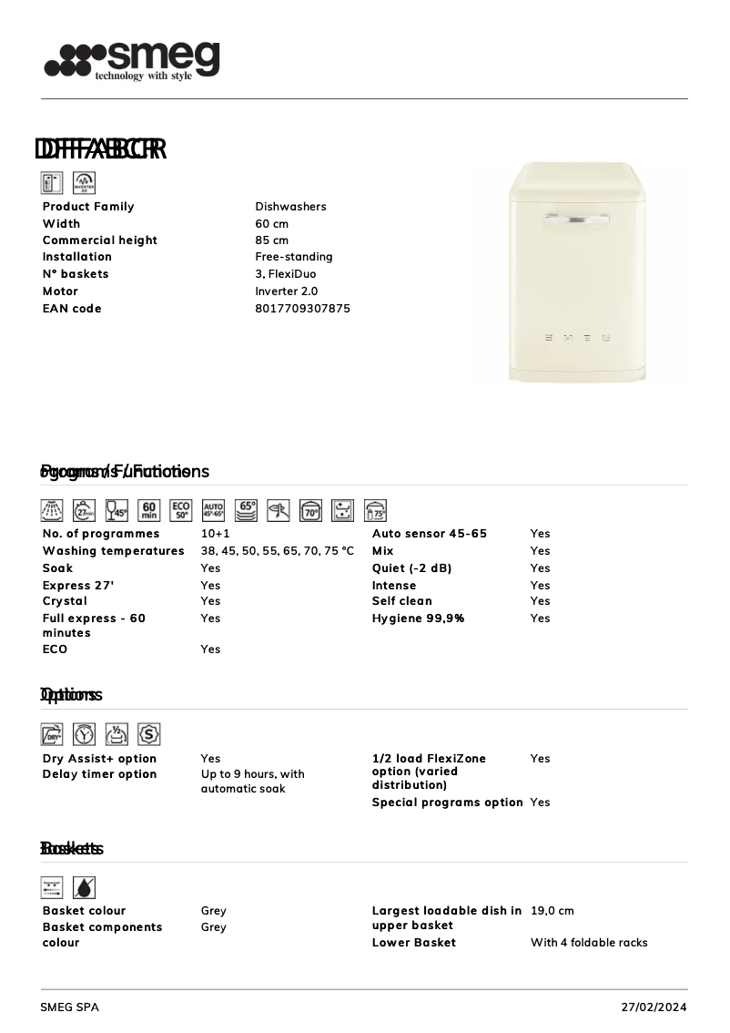 Page 1 de la notice Fiche technique Smeg DFFABCR
