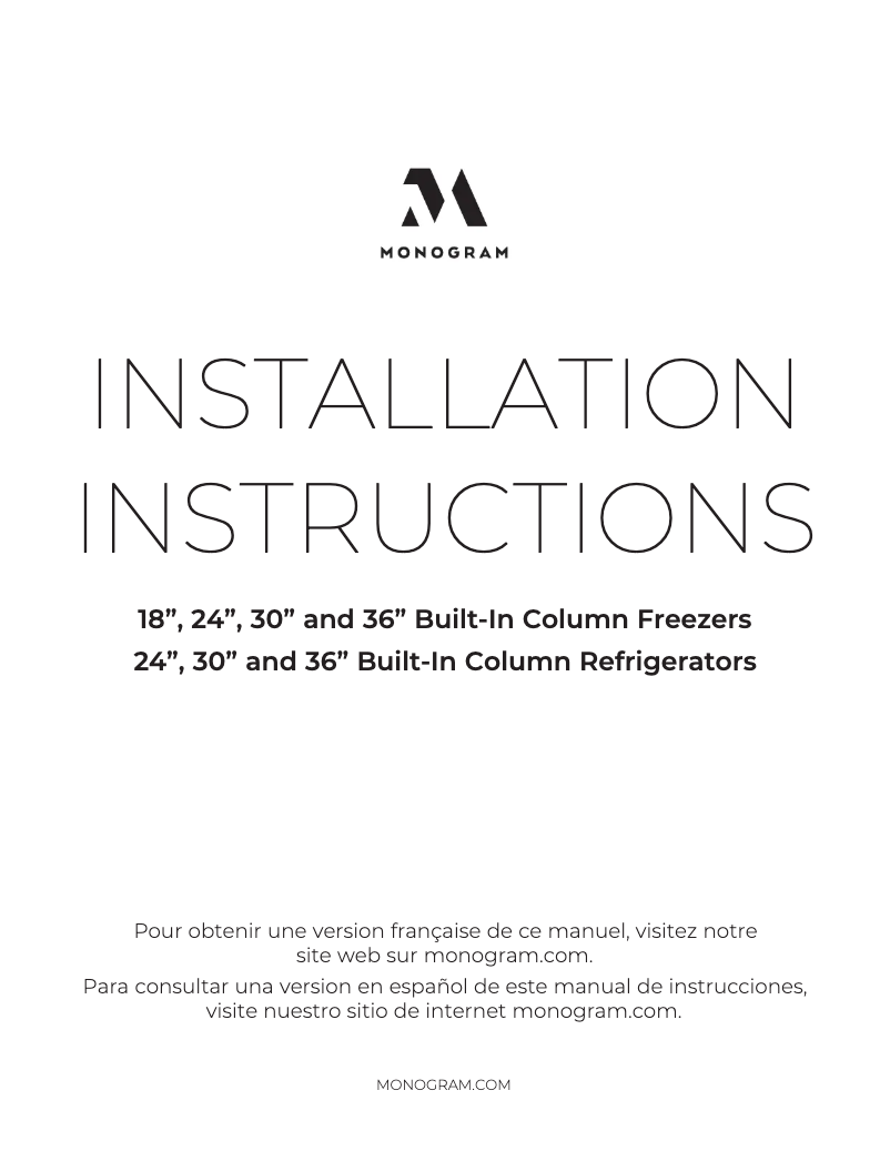 Page 1 de la notice Guide d'installation Monogram ZIF181NPNII