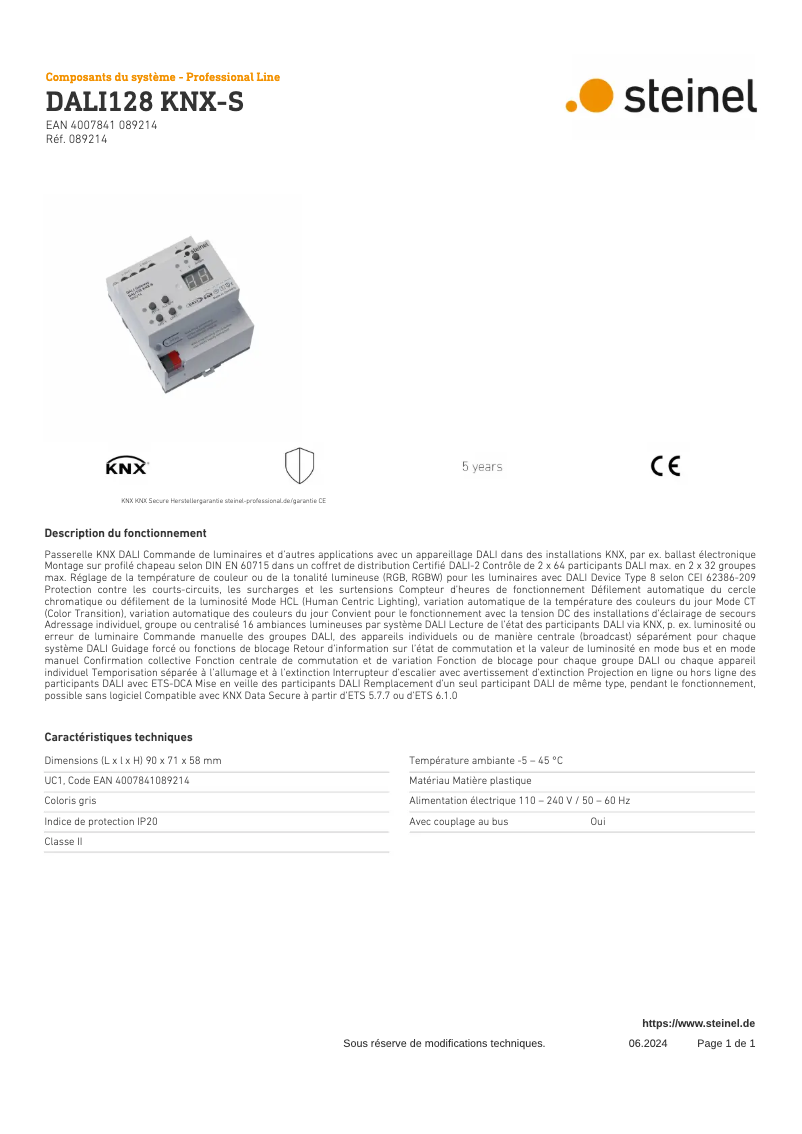 Image de la première page du manuel de l'appareil DALI128 KNX