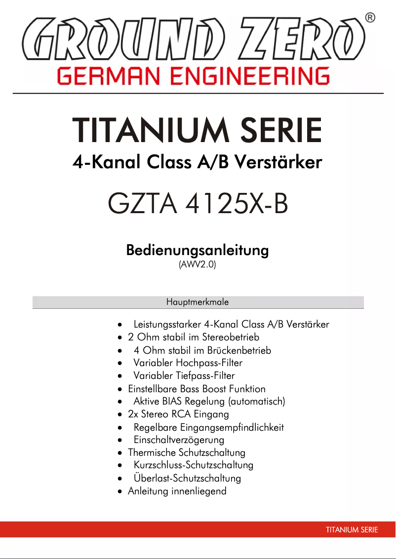 Imagen de la primera página del manual del dispositivo GZTA 4125X-B