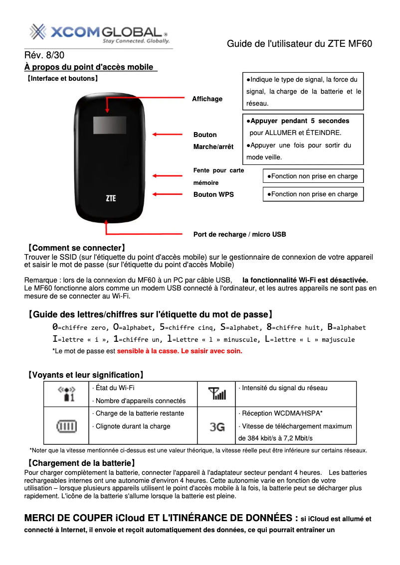 Page 1 de la notice Manuel utilisateur ZTE MF60