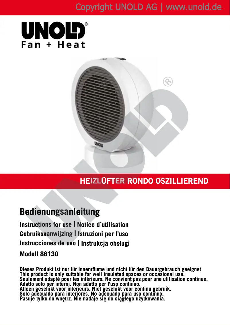 Page 1 de la notice Manuel utilisateur Unold Rondo 86130