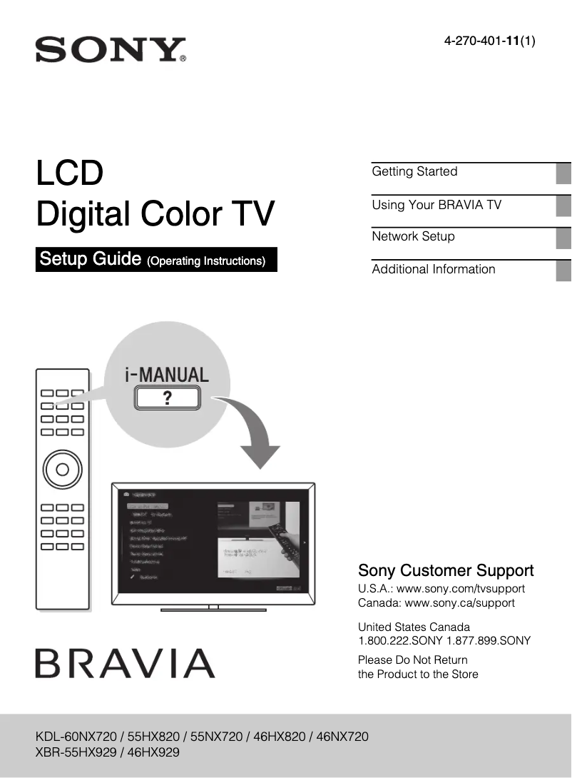 Page 1 de la notice Manuel utilisateur Sony Bravia KDL-55NX720