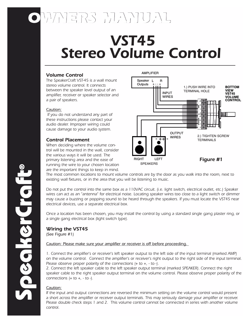 Page 1 de la notice Manuel utilisateur SpeakerCraft VST45