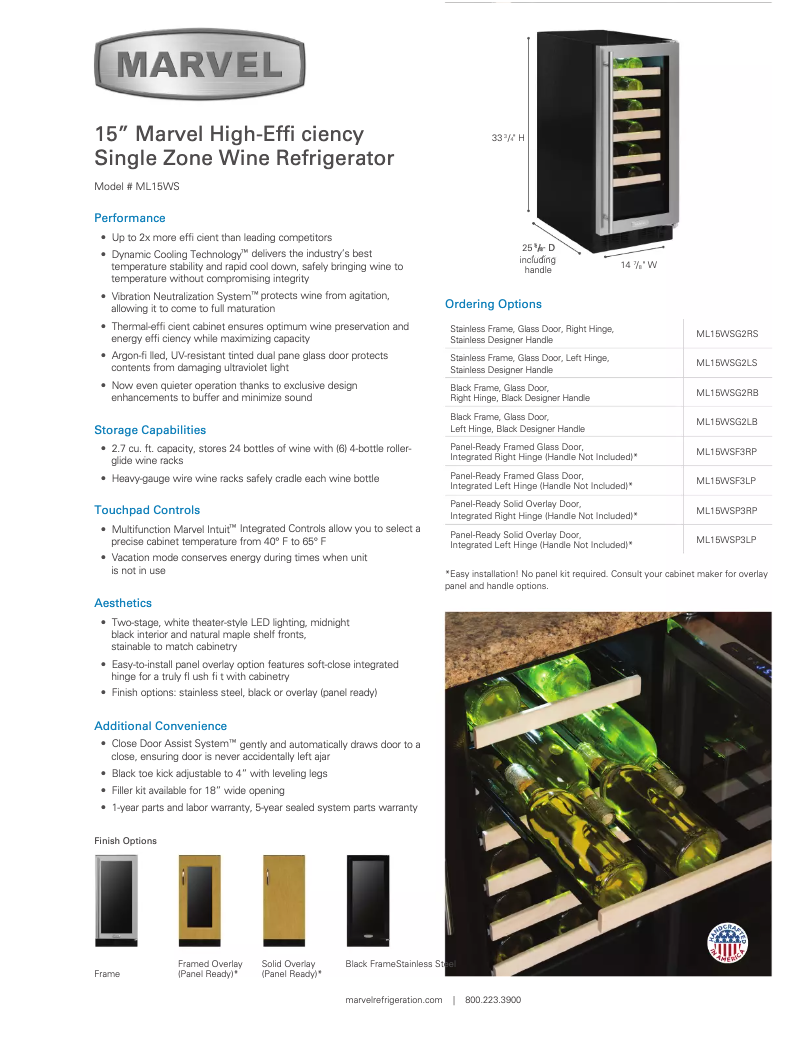 Page 1 de la notice Fiche technique Marvel ML15WSG2RS