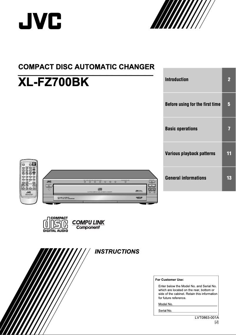 Page 1 de la notice Manuel utilisateur JVC XL-FZ700BK