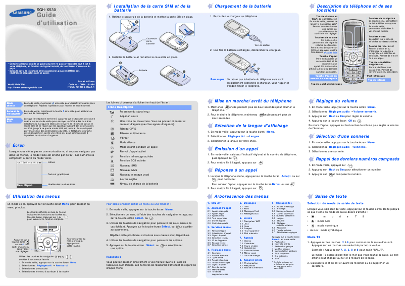 Image de la première page du manuel de l'appareil SGH-X530