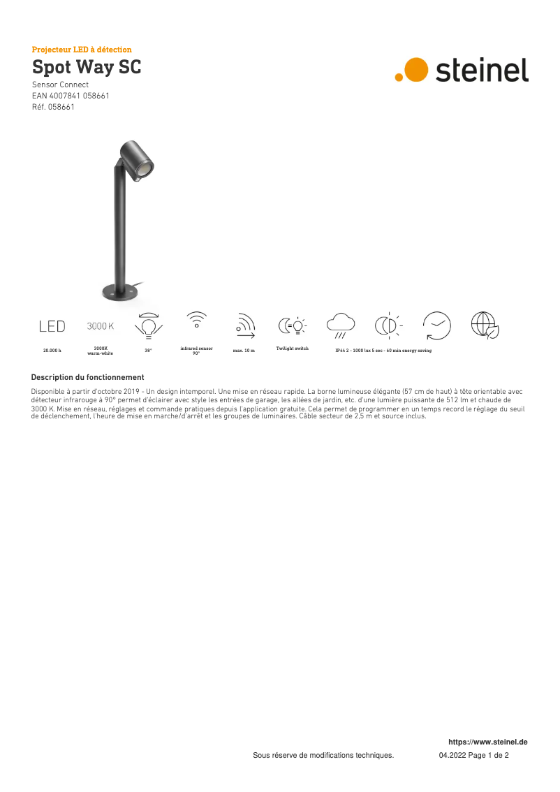 Page n°1 - Fiche technique Steinel Spot Way SC