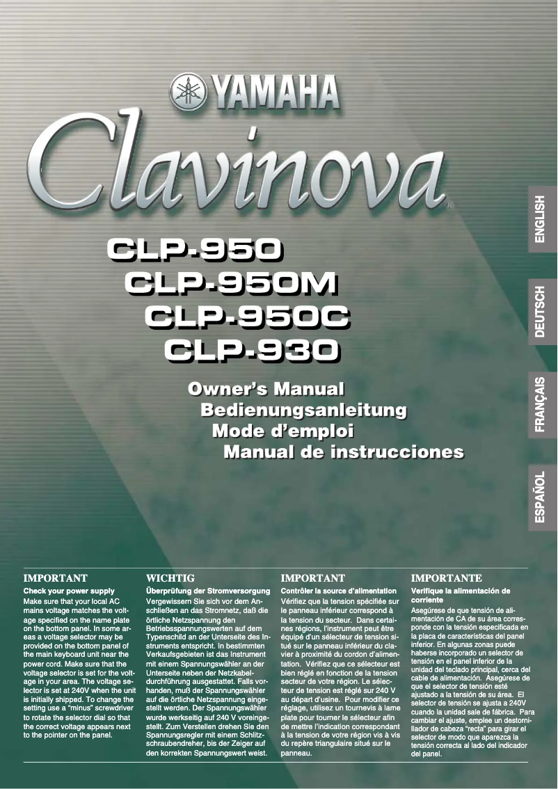 Page 1 de la notice Manuel utilisateur Yamaha Clavinova CLP-930
