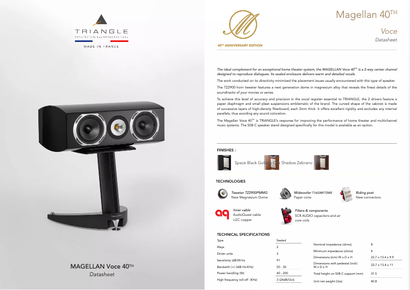 Page 1 de la notice Fiche technique Triangle Magellan Voce
