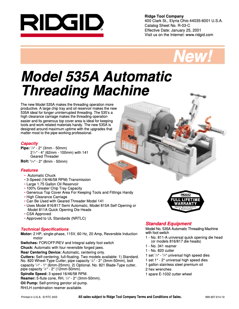 Page 1 de la notice Catalogue Ridgid 535A
