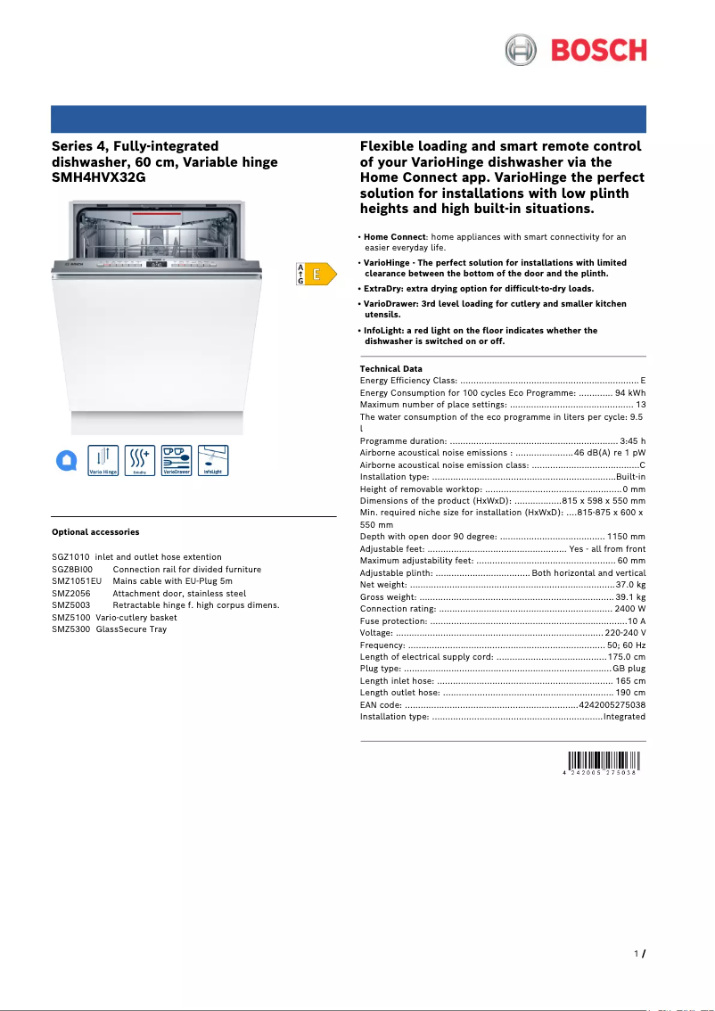 Image de la première page du manuel de l'appareil Serie 4 SMH4HVX32G