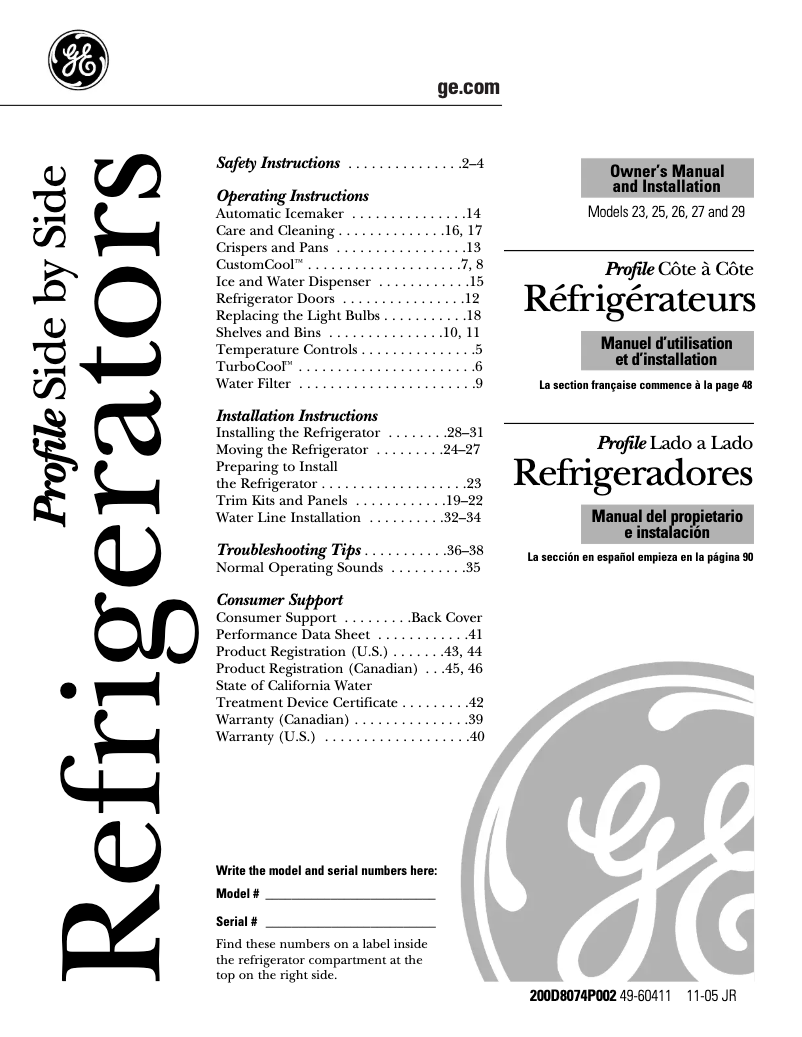 Page n°1 - Mode d'emploi GE PSS26PSTSS