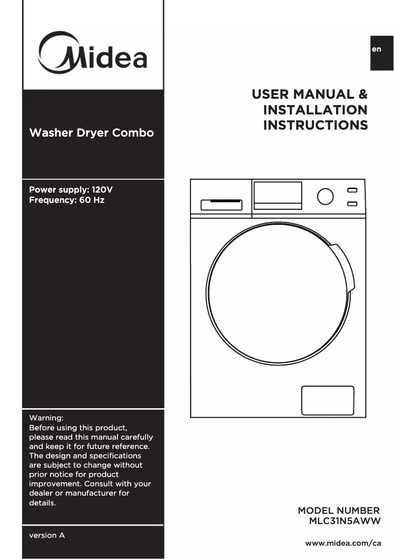 Page 1 de la notice Manuel utilisateur Midea MLC31N5AWW