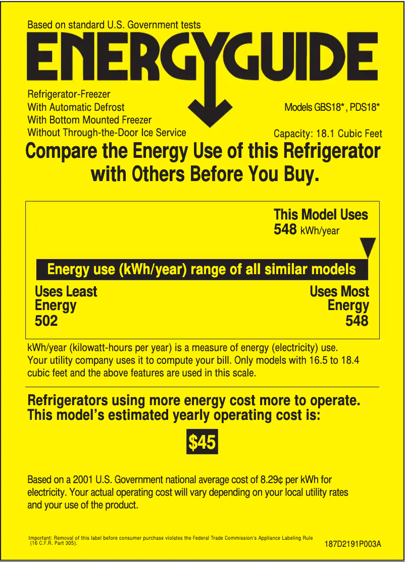 Page n°1 - Label énergétique GE Profile PDS18LBMCC