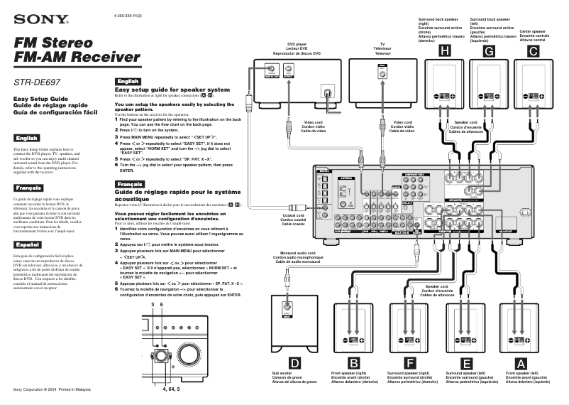 Page 1 de la notice Guide d'installation Sony STR-DE697