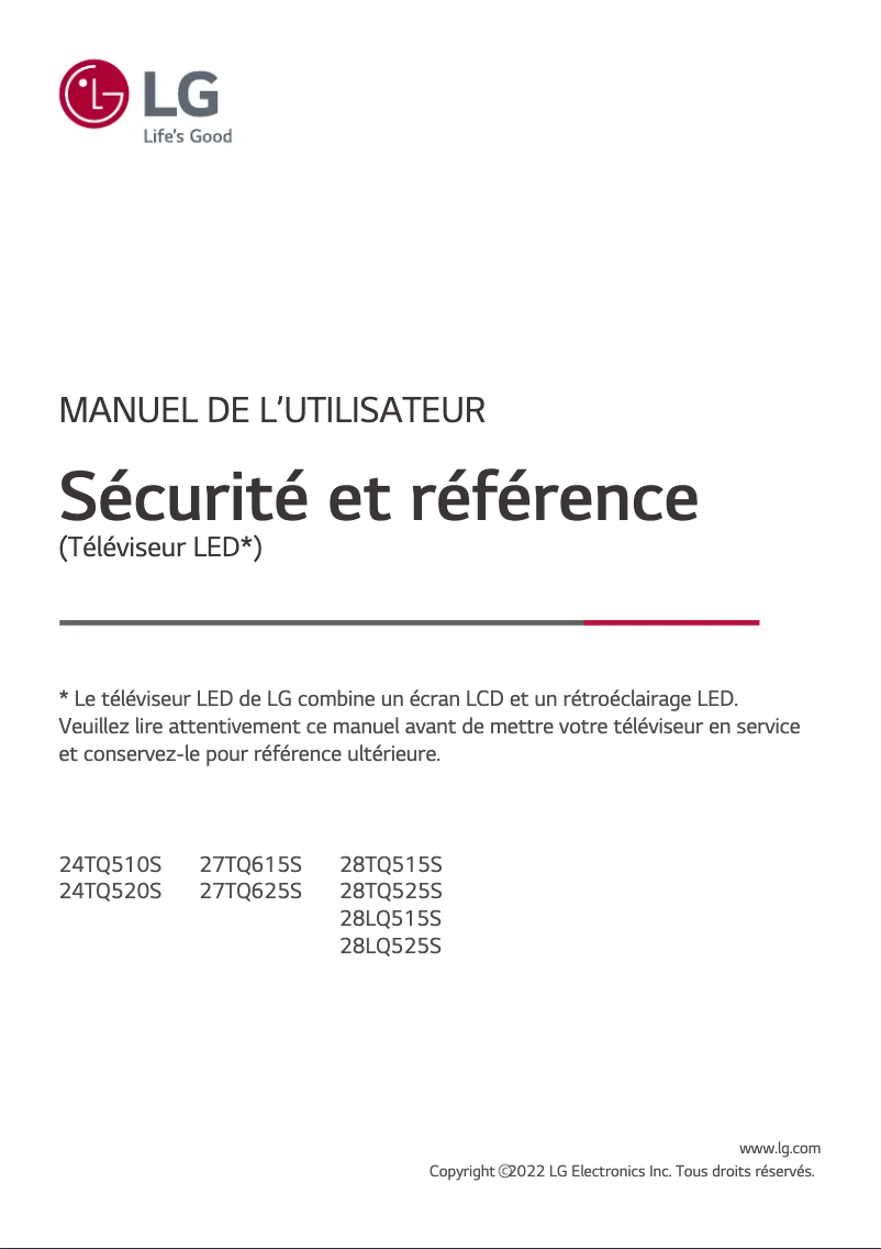 Page 1 de la notice Manuel utilisateur LG 27TQ615S