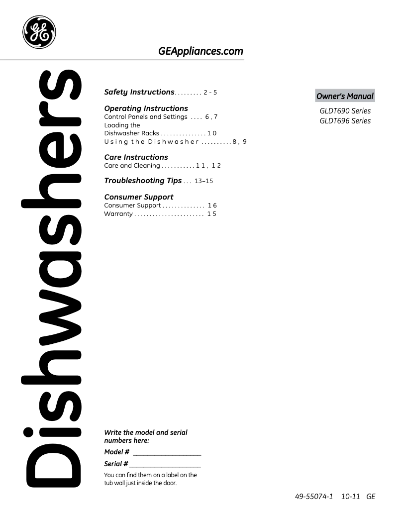 Page 1 of the manual Use and Maintenance Manual GE GLDT690DWW
