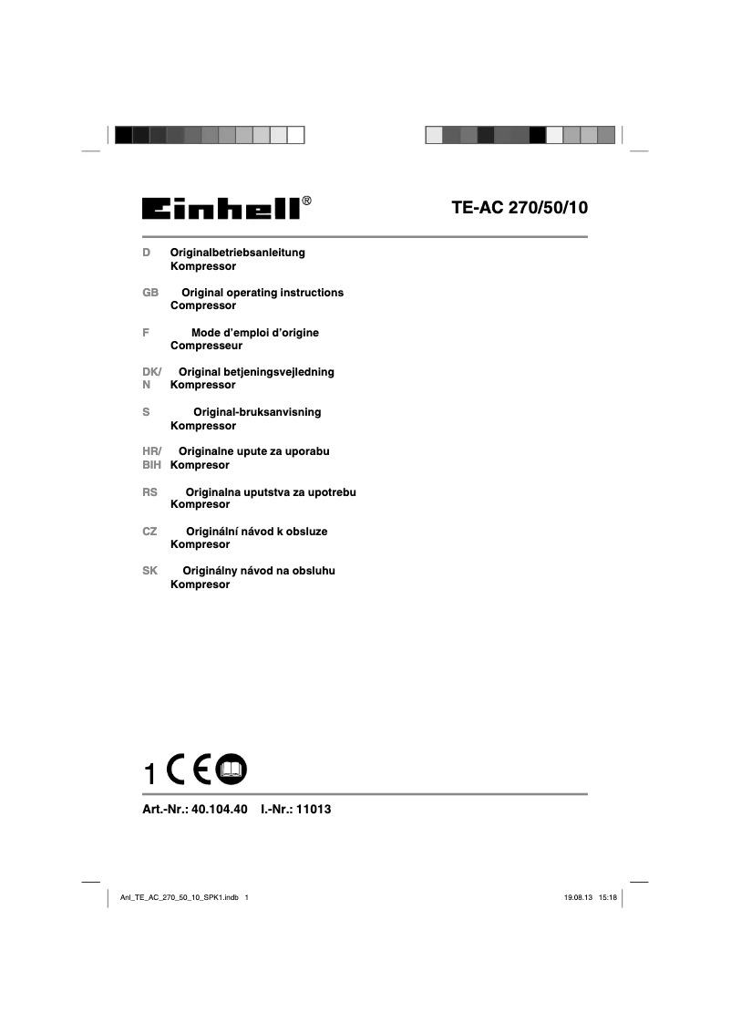Page 1 de la notice Manuel utilisateur Einhell TE-AC 270/50/10
