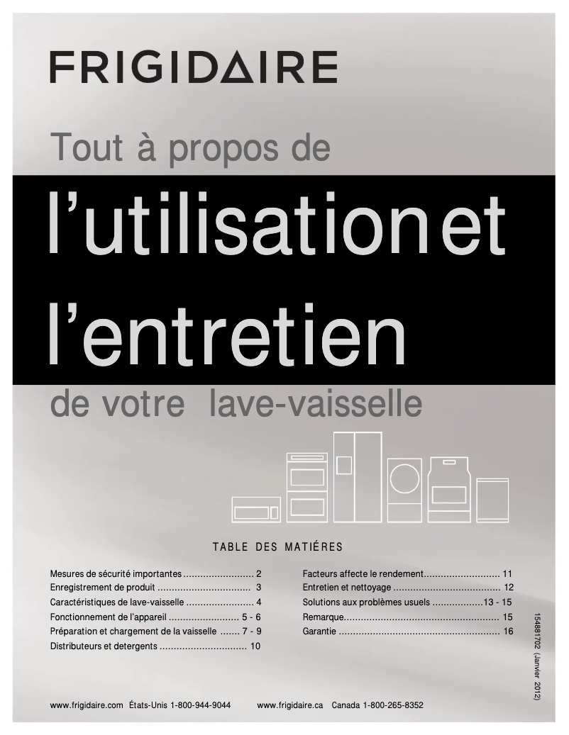 Page 1 de la notice Manuel utilisateur Frigidaire FFBD2409LS