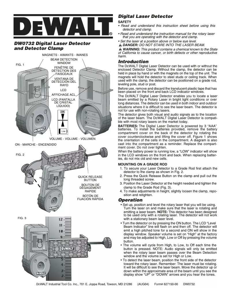 Page n°1 - Manuel utilisateur DeWalt DW0732