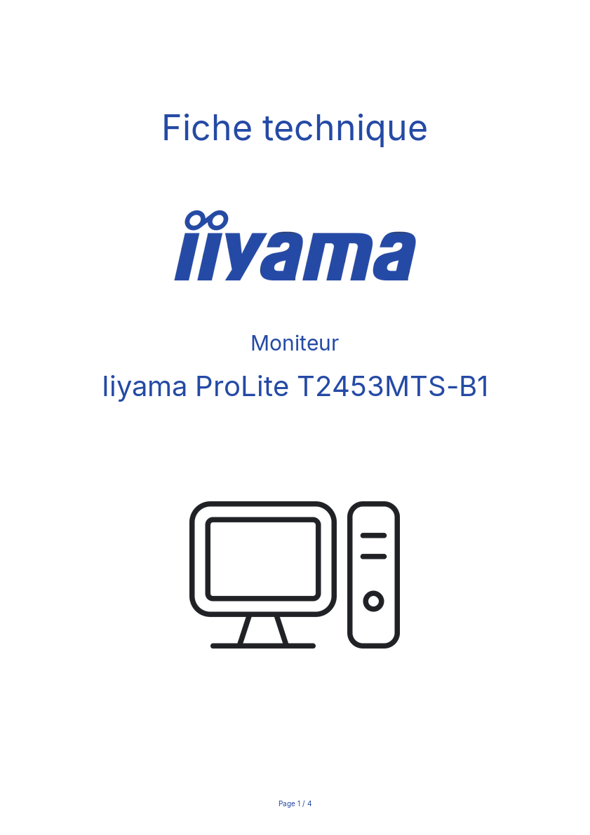 Page n°1 - Fiche technique Iiyama ProLite T2453MTS-B1
