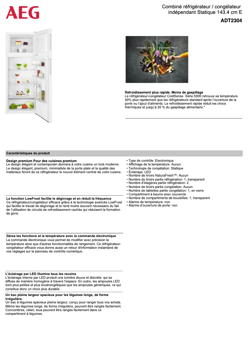 Page n°1 - Fiche technique AEG ADT2304